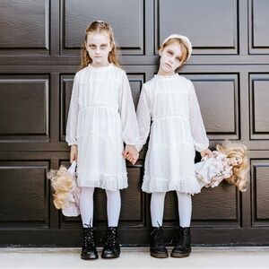 White long sleeve Swiss dot dress for creepy ghost costume